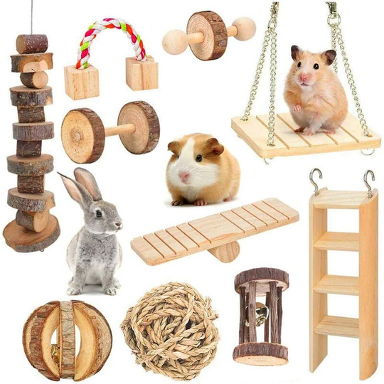 10 Pack Natural Wood Chew Dumbbells for Parrot, Syrian Hamster, Gerbil, Rat, Guinea Pig, Gerbil, Gerbil etc. Halloween for small animals