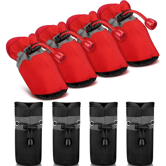 4 Pairs Dog Shoes with Reflective Straps Adjustable Pet Boots Anti-Slip Dog Sock Shoes Waterproof Soft Sole Dog Boot Adj