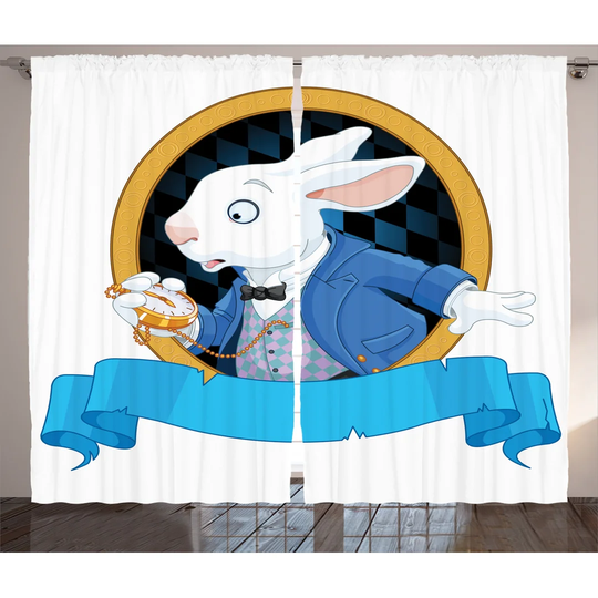 Alice in Wonderland Rabbit Pocket Watch Alice Fantasy World 2 Piece Room Darkening Curtain Set