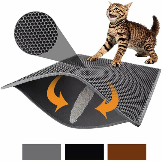 Double Layer Foldable Cat Litter Mat, 12mm Large Diamond Hole Cat Litter Mat, Waterproof Non-slip, Easy to Clean Cat Toilet Mat (Black)