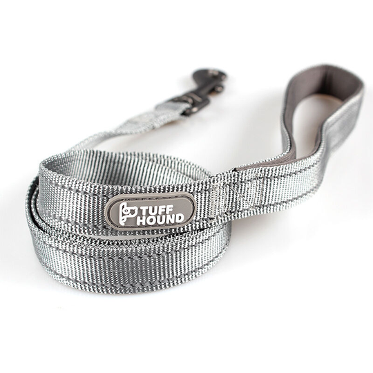 Reflective Dog Training Leash, Padded Neoprene Handle and Metal Hook, 1.2m x 1.5cm Nylon Leash for Small Dogs, Gray