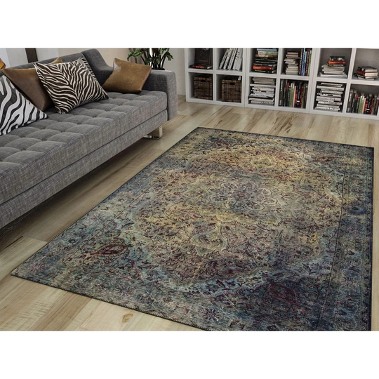 Huchison Machine Woven Dark Grey/Teal/Brown Rug