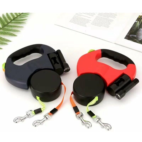 Monly - Retractable Double Dog Leash with Two 3 Meter Long Cords, 360° Tangle-Free Double Dog Leash for Walking Two Dogs up to 50 LB(black)