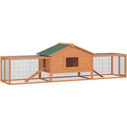 Pawhut - Rabbit Cage Bunny Hutch Large Wooden Pet House Habitat w/ Ramp Run - Natural wood finish