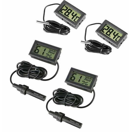 Bearsu - 4 x Small Digital Aquarium Hygrometer Thermometer with Probe & Battery, Water Temperature Humidity Gauge for Marine Aquarium, Incubator,