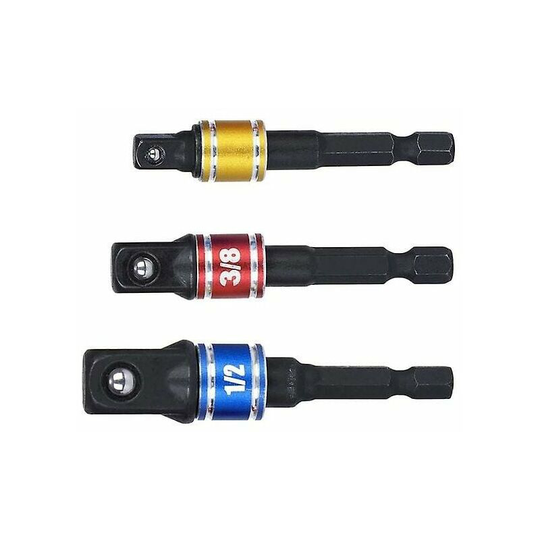 Pour une perceuse 3pcs Power Hand Tool Socket Adapter Set Hexagonal Square Nut Driver Impact Socket Extended Drill Bit Socket Wrench Adapter Set,Black