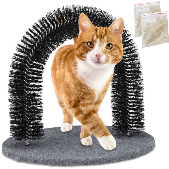 Relaxdays Cat Scratching Arch, Includes Catnip, Cat Brush for All Hairs, Black