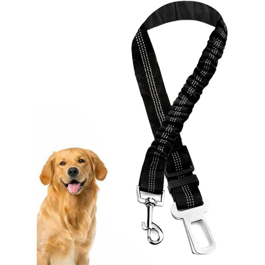 Litzee - Dog Belt, Elastic Nylon Car Harness for Dogs, Adjustable Dog Car Lead with Shock Absorption and Carabiner for Dogs and Cats