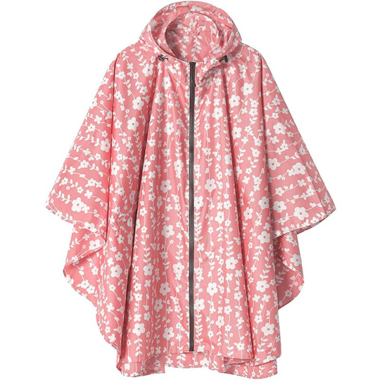 Kartokner - Rain Poncho Jacket Coat Hooded for Adults with Pockets, Free Size (Light Pink Floral)