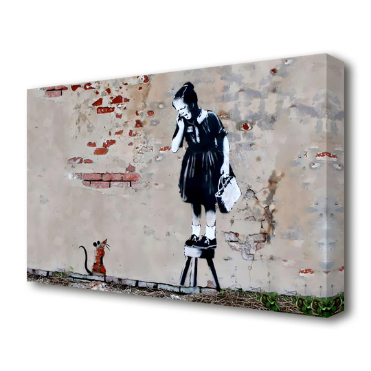 Scared of the Mouse by Banksy - Wrapped Canvas Painting Print