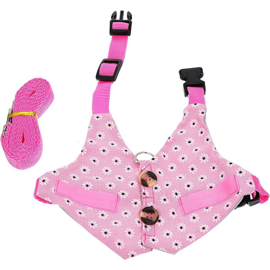 Modou - Rabbit Harness Set with Leash Floral Print Guinea Pig Costume Small Animal Kitten Rabbit Supplies (Pink) Size s