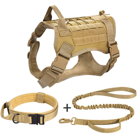 Readcly - Military Dog Harness with Pouch and Patch, Tactical No Pull Vest for Large Dogs, Service Dog Harness for Training, Hiking - Khaki, m