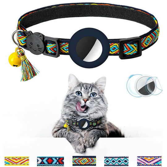 Sun Flowergb - Airtag Cat Collar with Adjustable Bell for Kitten: Safety Buckle and Silicone Case Compatible with Apple Airtag Geometric Pattern Pet
