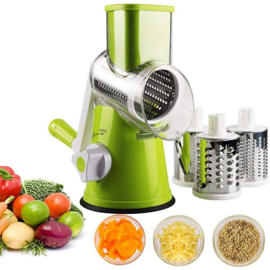 Litzee - Manual Rotary Cheese Grater 1 Set Vegetable Mandolin Slicer Cutter Fruit Grater Rotary Grater Grater with 3 Rotating Stainless Steel Knives