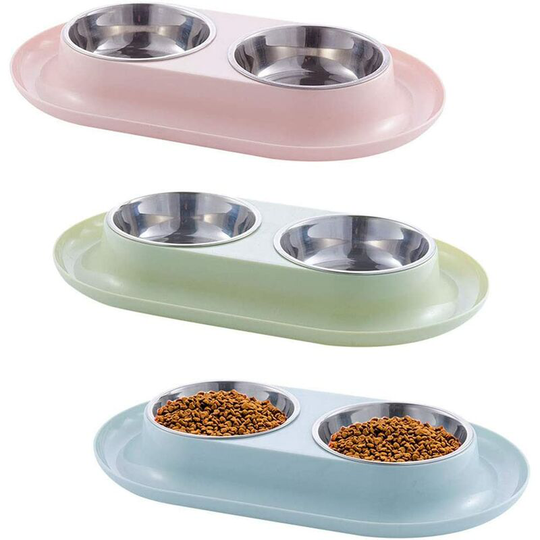 Cat Bowl Dog Bowl Double Base Anti-Slip Anti-Spill Anti-Spill Stainless Steel (3PCS)