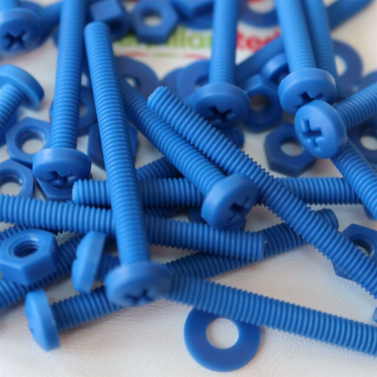 20x blue pan head, (pp), M4 x 40mm, plastic bolts, nuts and washers - screws