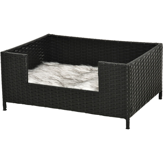 Rattan Dog Sofa w/ Removable Soft Cushion Indoor Outdoor Use - Black - Black - Pawhut