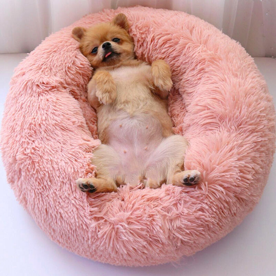 Livingandhome - 100CM Round Faux Fur Fluffy Shaggy Sheepskin Pet Bed, Pink