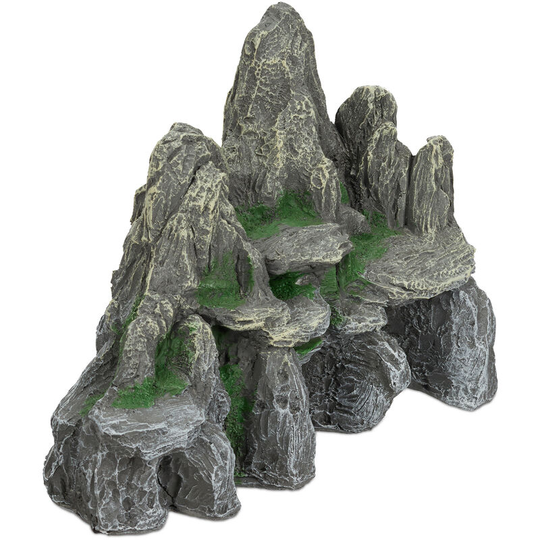 Relaxdays - Aquarium Decoration, Rock Formation, Natural Look Ornament, Resin Stone Cave, Fish Tank, 21 cm, Grey/Green