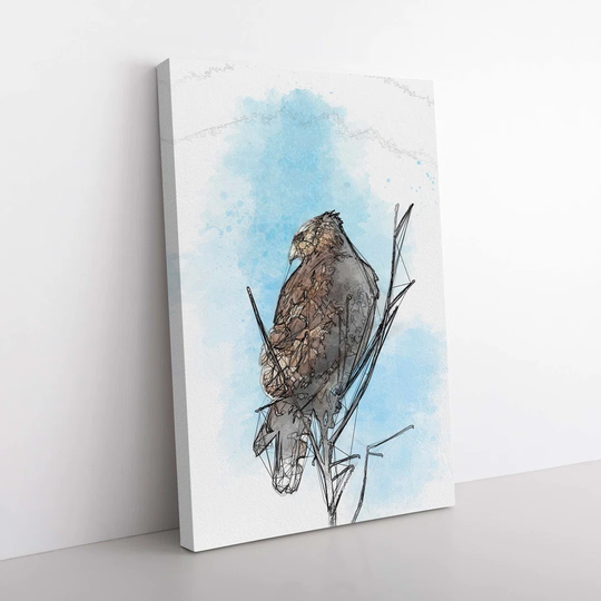 Hawk Perched in a Tree in Abstract - Wrapped Canvas Graphic Art