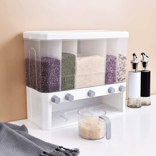 Rice Dispenser Dry Food Storage Container Grain Beans Tank Kitchen Organizer 19L Beige