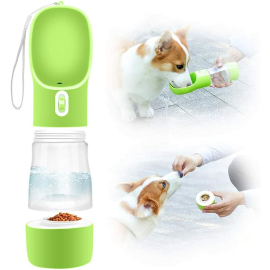 Dog Water Bottle, 2 in 1 Portable Water Bottle, Leakproof Button Lock Water Bottle for Pets Puppy Cat, Water and Food Dispenser, for Travel and
