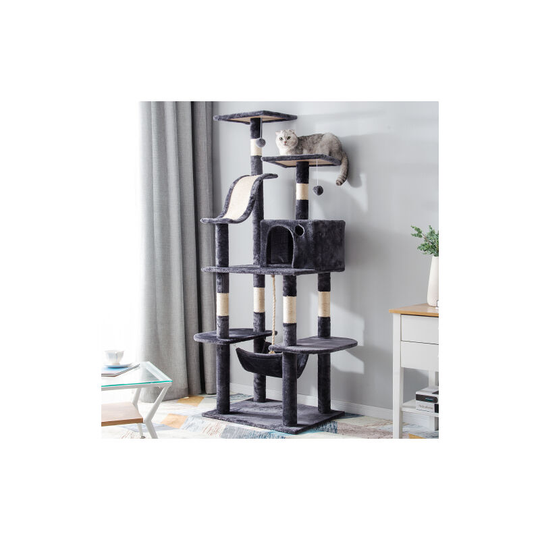 Flkwoh - purelove Multi-Tier Cat Tree Activity Tower with Perch, Hammock, Natural Sisal Poles, Pet House, Purple Gray