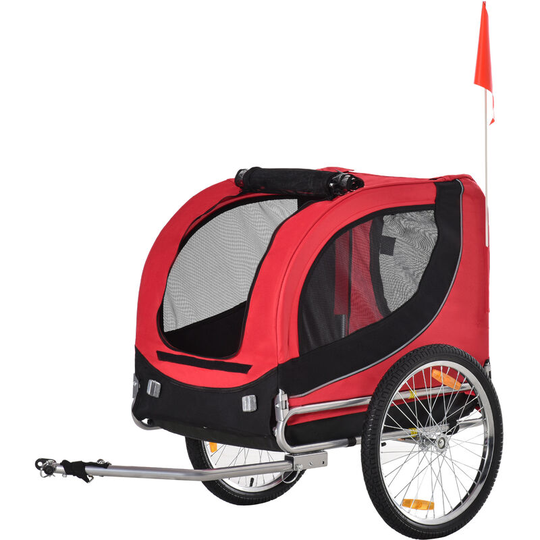 Dog Bike Trailer Pet Cart Bike Carrier Travel with Hitch Coupler Red - Red - Pawhut