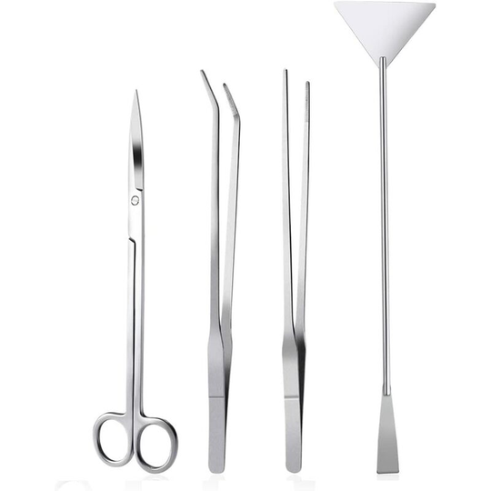 4PCS Stainless Steel Aquarium Tank Aquatic Plant Tweezers and Scissors Spatula Tool Set/