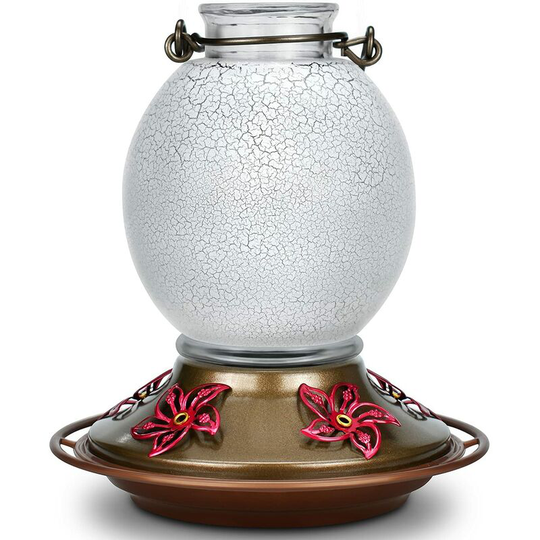 Hummingbird Feeder for Outdoors, Ant Moat Glass Humming Bird Perch Feeders, Leak Proof Ant Proof Bird Feeders for Hummingbirds, Up to 18 oz of Oriole