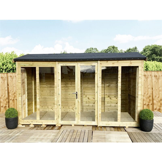 7 x 12 reverse Pressure Treated Tongue & Groove Apex Summerhouse + long windows with Higher Eaves and Ridge Height + Toughened Safety Glass + Euro