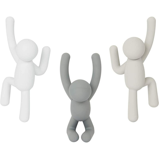 Devenirriche - Decorative wall coat rack, set of 3, assorted light gray, dark gray and white.