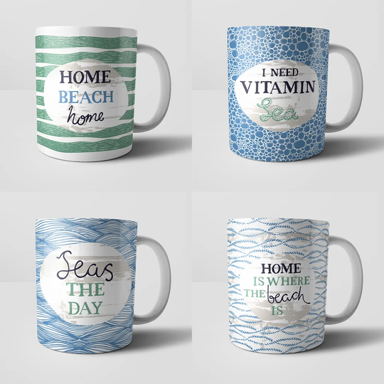 Vitamin Sea Mugs Set of 4 by Vicky Yorke Designs