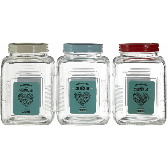 Premier Housewares - Assorted Square Clear Glass Large Storage Jar