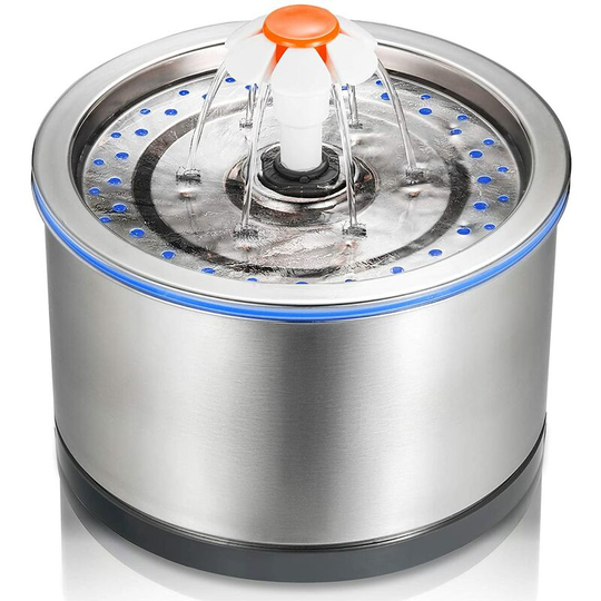 Pet Water Fountain Stainless Steel, 84oz/2.5L, 4-Stage Filtration, Ultra Quiet Metal Cat Water Fountain with LED Light & Filter for Pet, Kitty & Dog