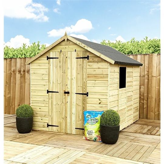4 x 5 Pressure Treated Tongue & Groove Apex Shed + Double Doors + Low Eaves + 1 Window
