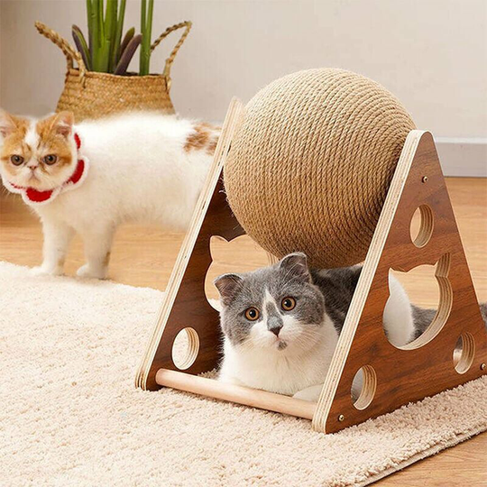 Wooden Cat Scratching Ball Sisal Rope Toy Pet Supplies Cat Tree Tower s 21x16x24cm