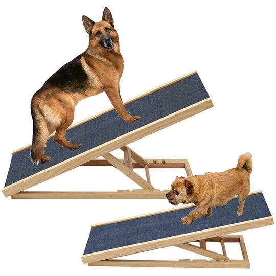 Day Plus - Pet Ramp for Dogs Cats Rabbit, 30/40/50/60cm Adjustable Height Wooden Pet Ramp Folding Car Dog Ladder w/Non-slip Carpet Bearing