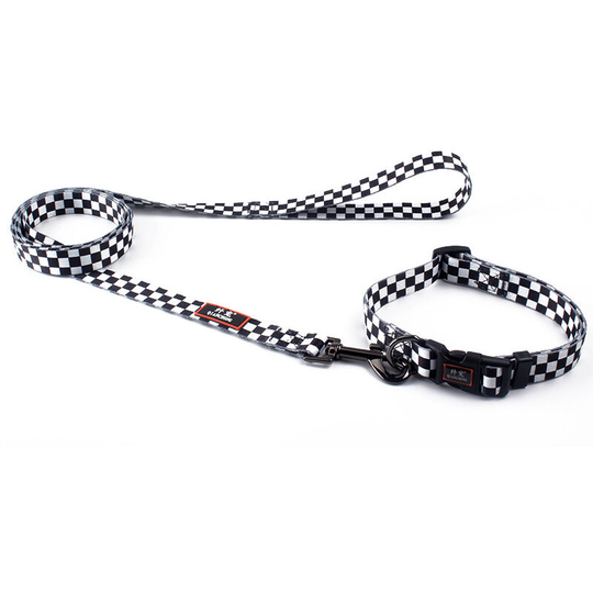 FVO - Collar and Leash for Medium Dogs, Durable Adjustable Medium and Long Collar, Matching Leash for Dog Training (Black and White-M)