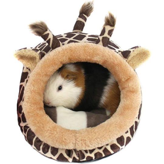Soft Plush Pet Cave Pet Bed with Removable Pad for Hamster Hedgehog Guinea Pig Baby Cat (Giraffe, s)