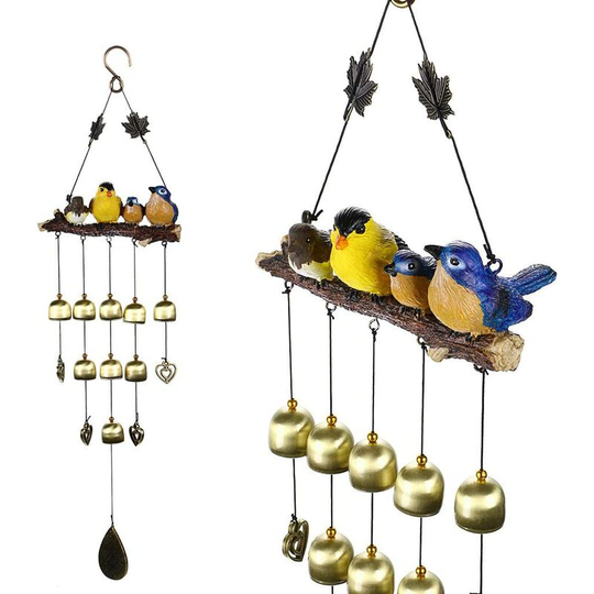 4 Birds Wind Chime Garden Windchimes for Outdoor Indoor Decor Perfect for Home Yard Decoration Come with Hook(Blue+Yellow)