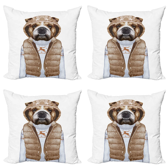 Favela Illustration of Urban Puppy as a Human in a Down Vest and Xmas Sweater Scatter Cushion Cover