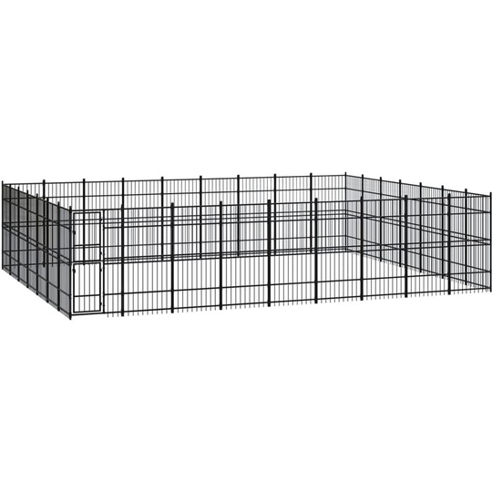 Outdoor Dog Kennel Steel 58.06 m² Vidaxl Black