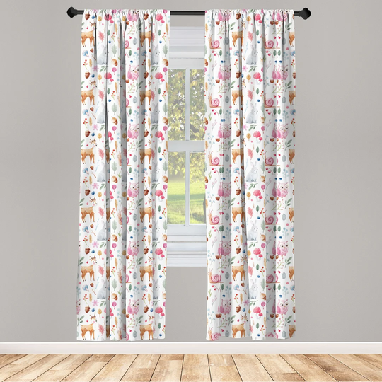 Ahmiyah Cartoon Animals Deer Snail Owl and Rabbit Slot Top Room Darkening Curtains