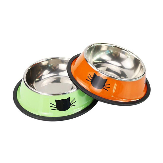Cats Bowl, 1Pcs Printed Cat Bowls, Non-Slip Stainless Steel Cat Canine Cat, Cat Food Bowl ... (green)