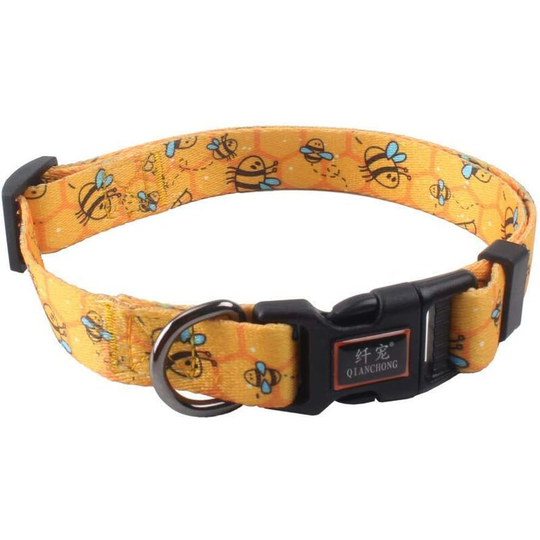 Poetry Dog Collar for Medium Dogs,Adjustable Sturdy Durable Puppy Collars for Dogs Training Collar(Bee-M)