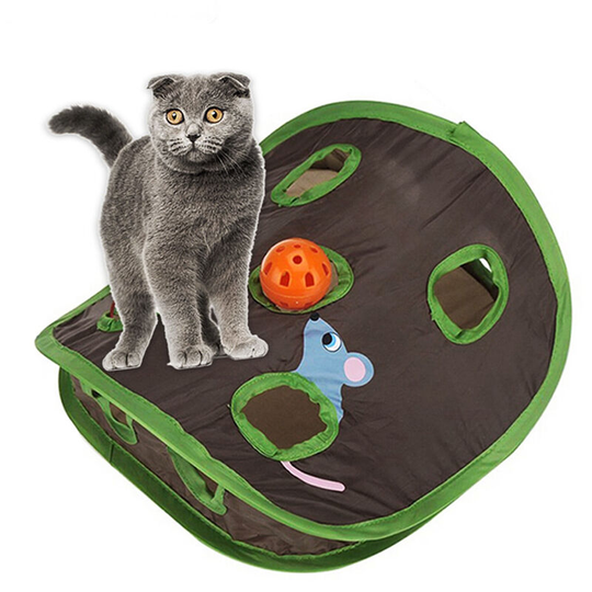 Hide and Seek Mouse Cat Toy 9 Holes Interactive Pet Cat Teaser Trainning with Bell Ball Folding Creative