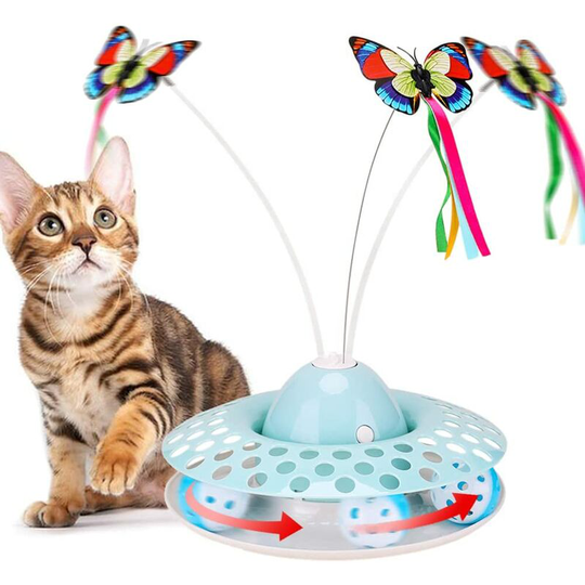 Cat Toys - Funny Automatic Electric Rotating Butterfly & Ball Exercise Kitten Toy,Interactive Cat Teaser Toys for Indoor Cats with 3 Replacement