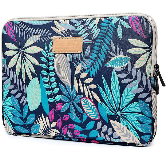 Benobby Kids - 14 Inch Laptop Sleeve Case With Colorful Leaves Pattern Ultrabook Sleeve Macbook Canvas Bag ,white Leaves,Blue