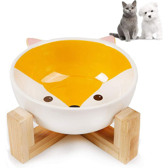 Ceramic Bamboo Cats, Ceramic Pet Bowl, Ceramic Dog Cat Bowls, Ceramic Dog Bowl Set, Cat with Bamboo Stand, Ceramic Dog Bowl (a)